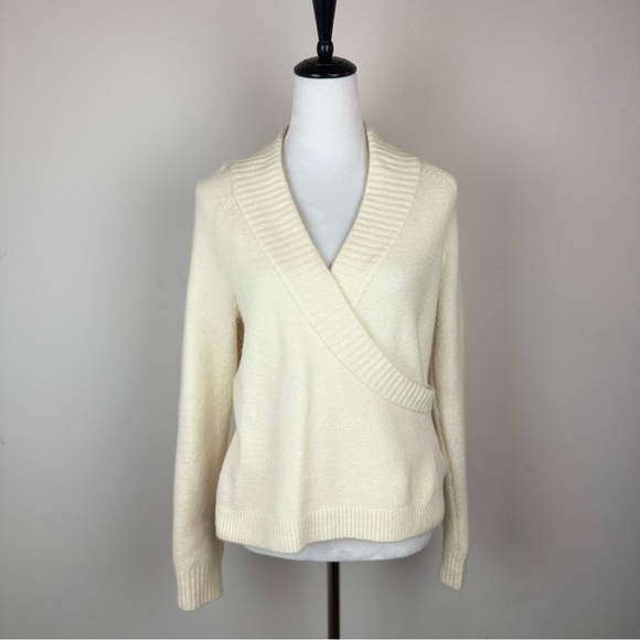 Anthropologie Cream Wrap Sweater M Merino Wool Baby Alpaca Blend - Picture 2 of 10